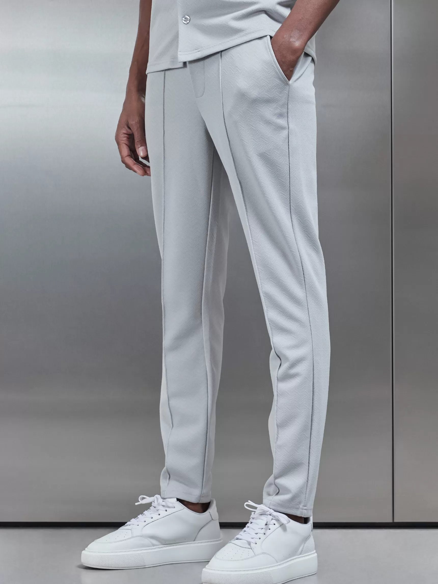 Store ARNE Textured Interlock Trouser - Mid Grey MidGrey