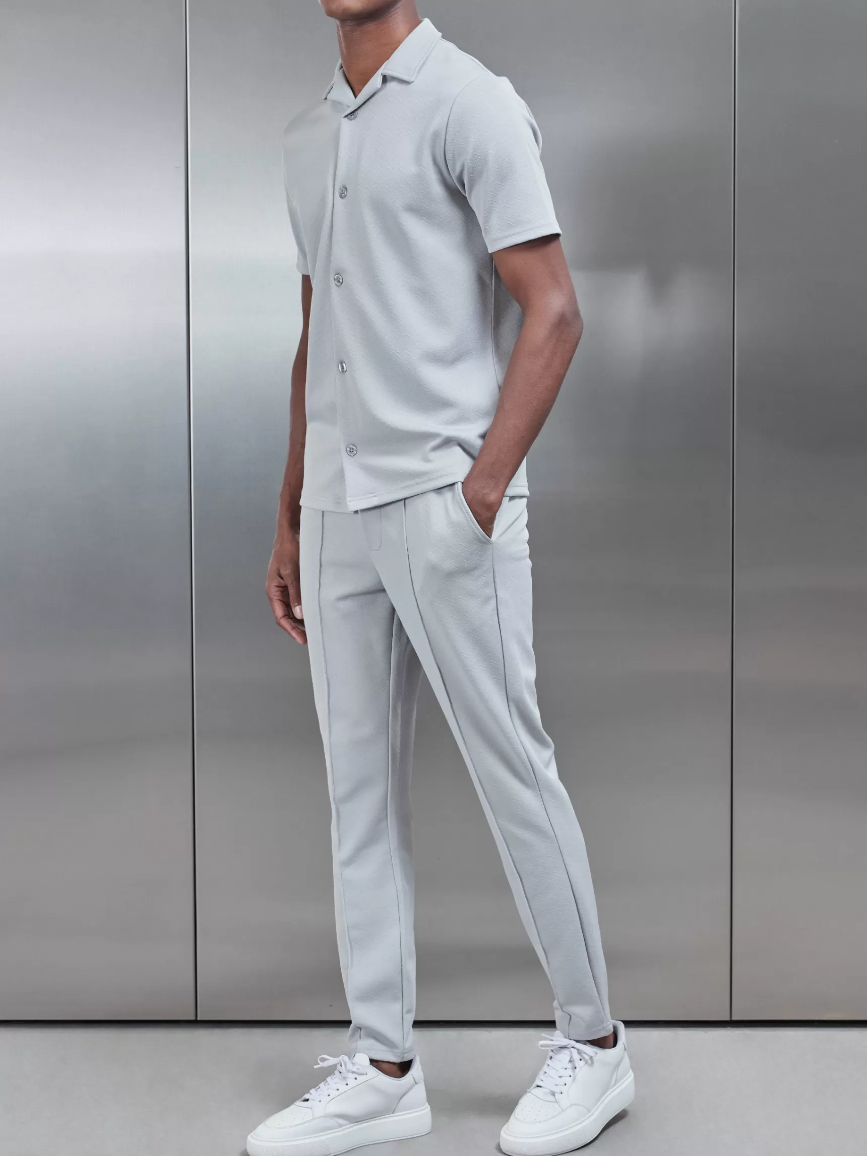 Store ARNE Textured Interlock Trouser - Mid Grey MidGrey