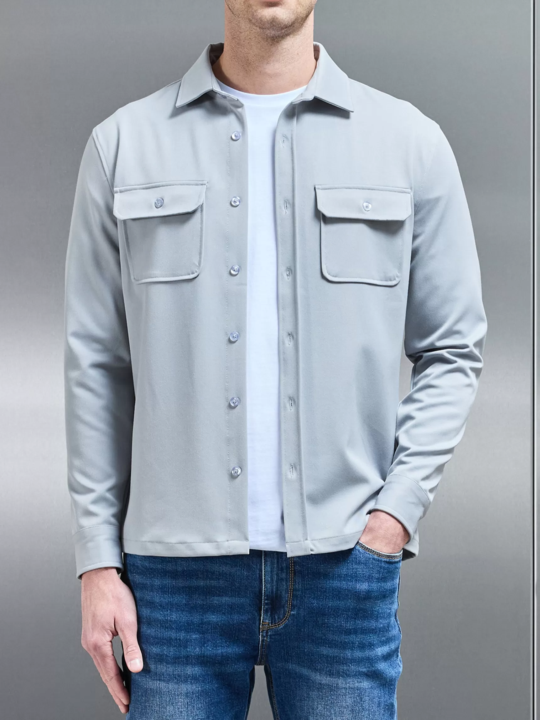 Shop ARNE Textured Overshirt - Mid Grey MidGrey