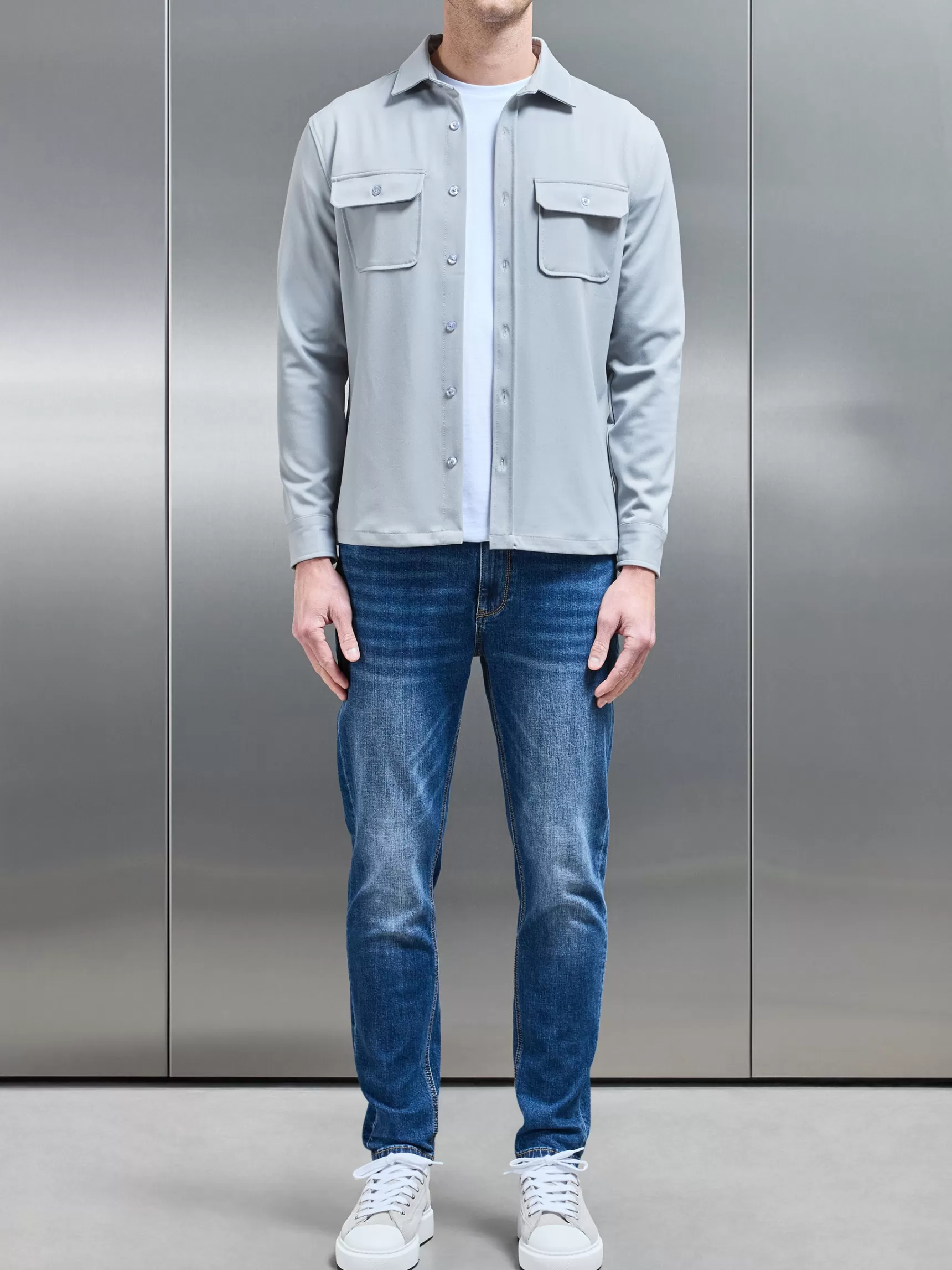 Shop ARNE Textured Overshirt - Mid Grey MidGrey