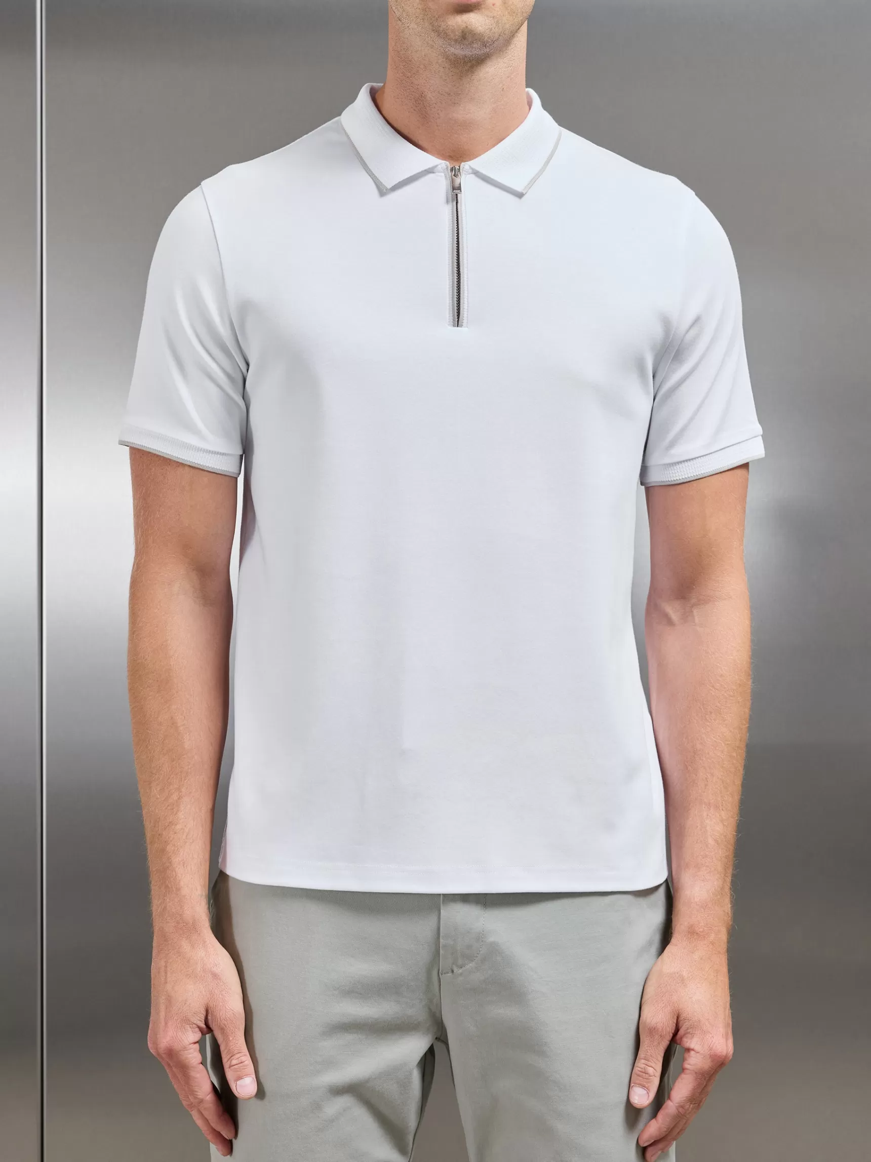 Shop ARNE Tipped Mercerised Interlock Zip Polo Shirt - White