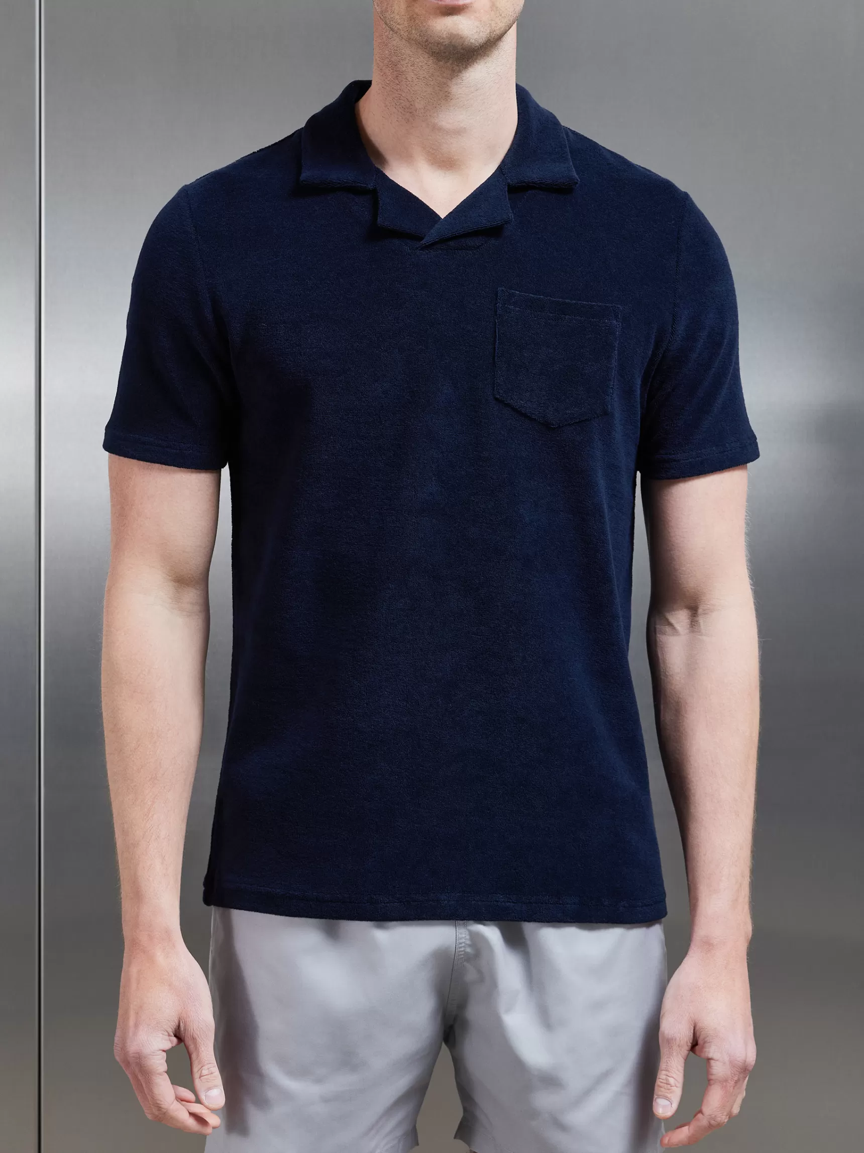 Store ARNE Towelling Revere Collar Polo Shirt - Navy