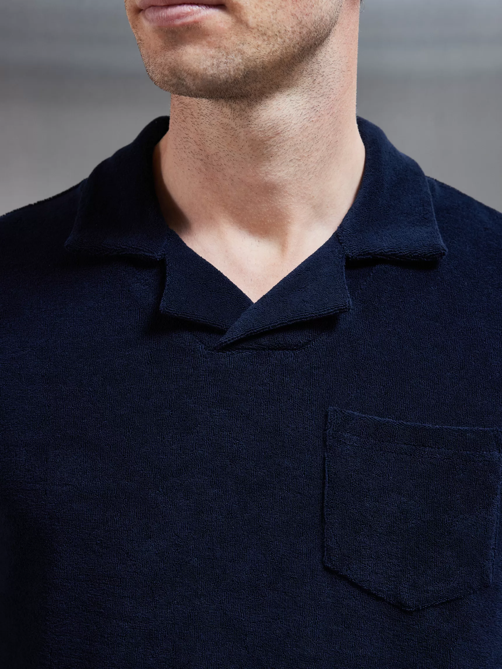 Store ARNE Towelling Revere Collar Polo Shirt - Navy