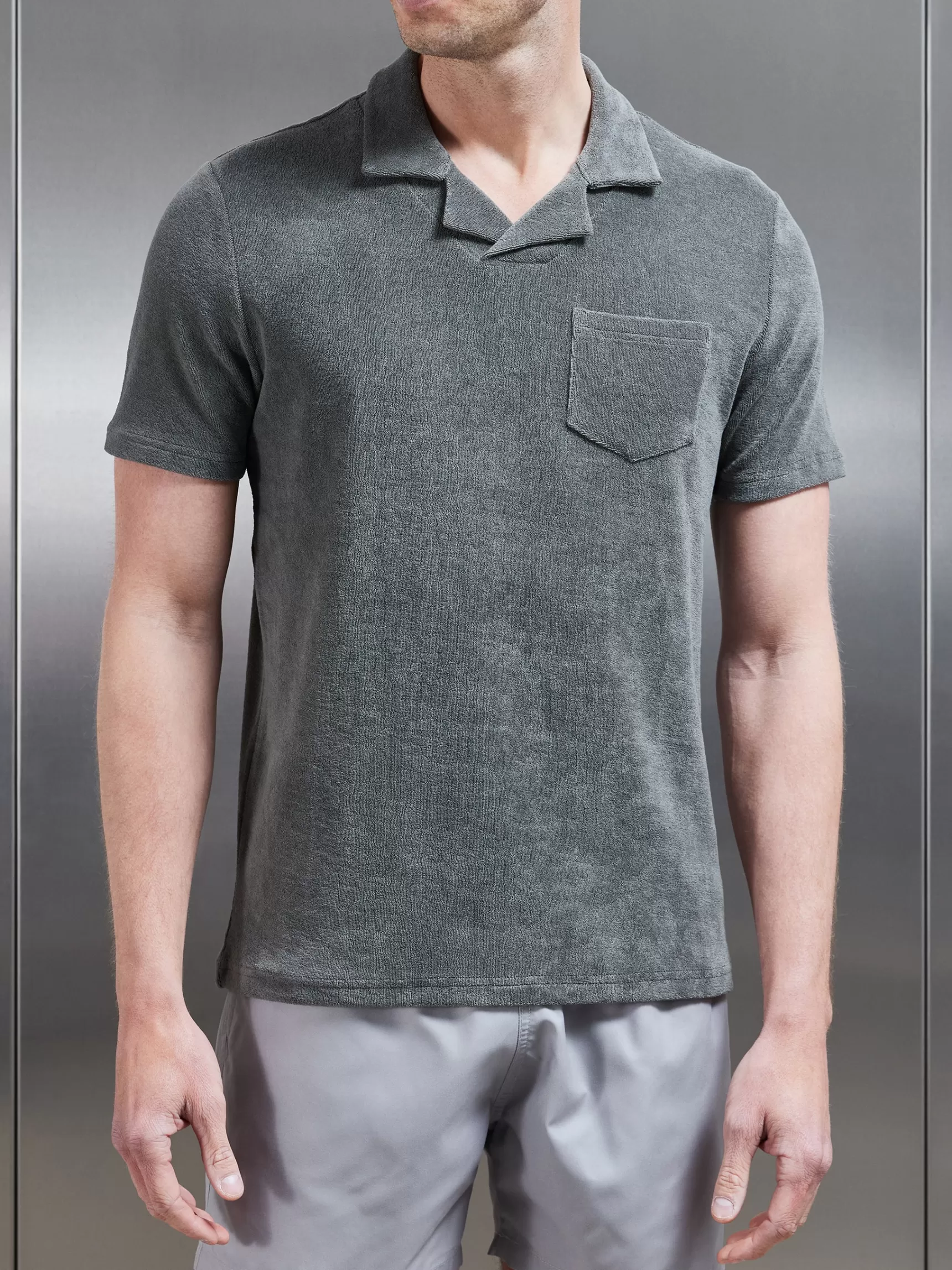 Shop ARNE Towelling Revere Collar Polo Shirt - Sage