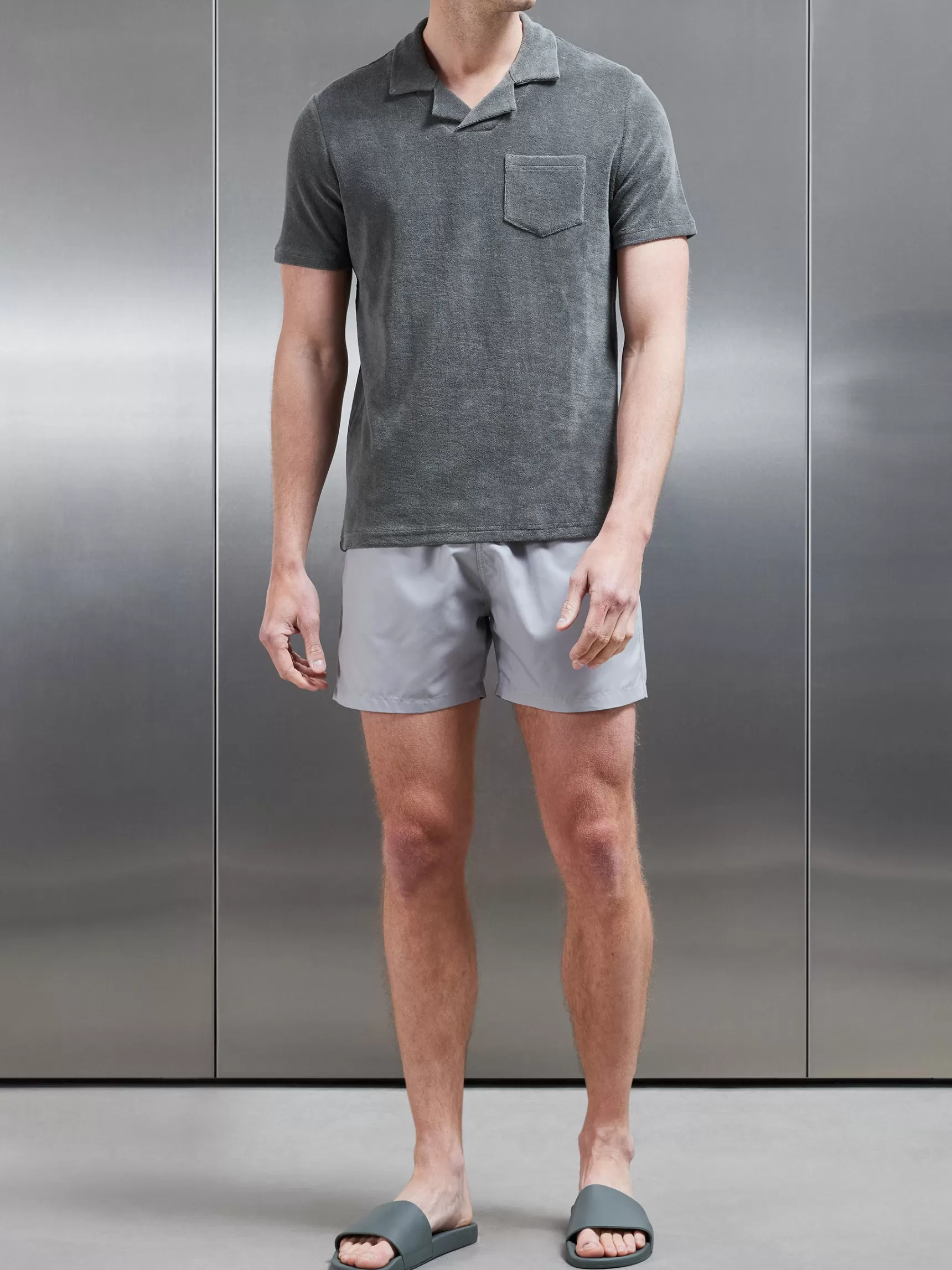 Shop ARNE Towelling Revere Collar Polo Shirt - Sage