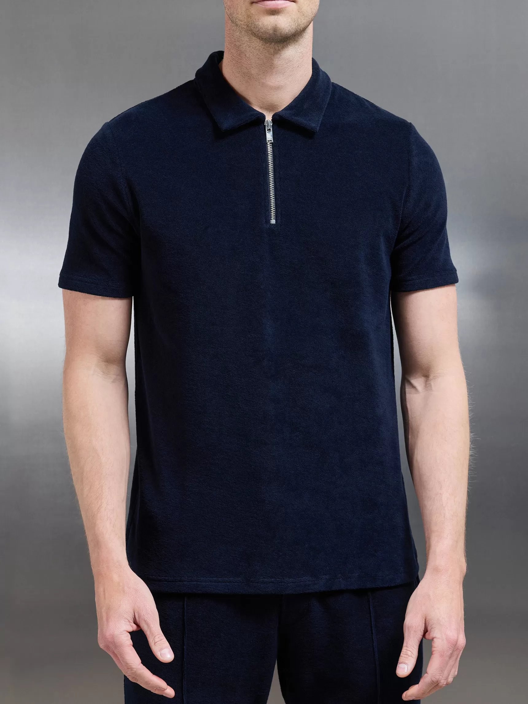Flash Sale ARNE Towelling Zip Polo Shirt - Navy