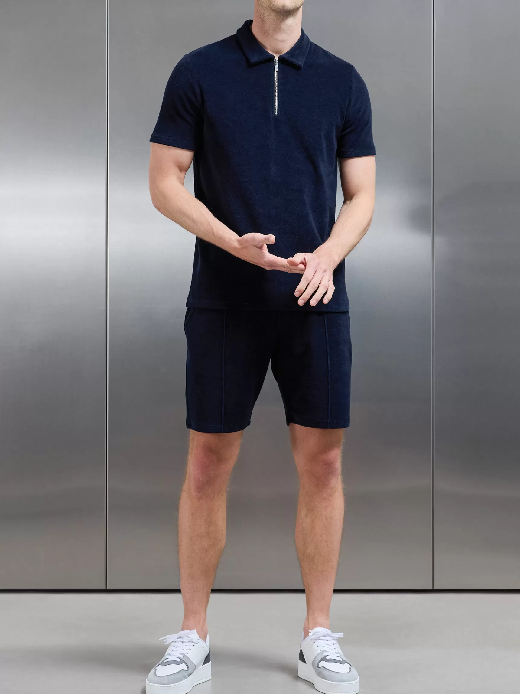 Flash Sale ARNE Towelling Zip Polo Shirt - Navy