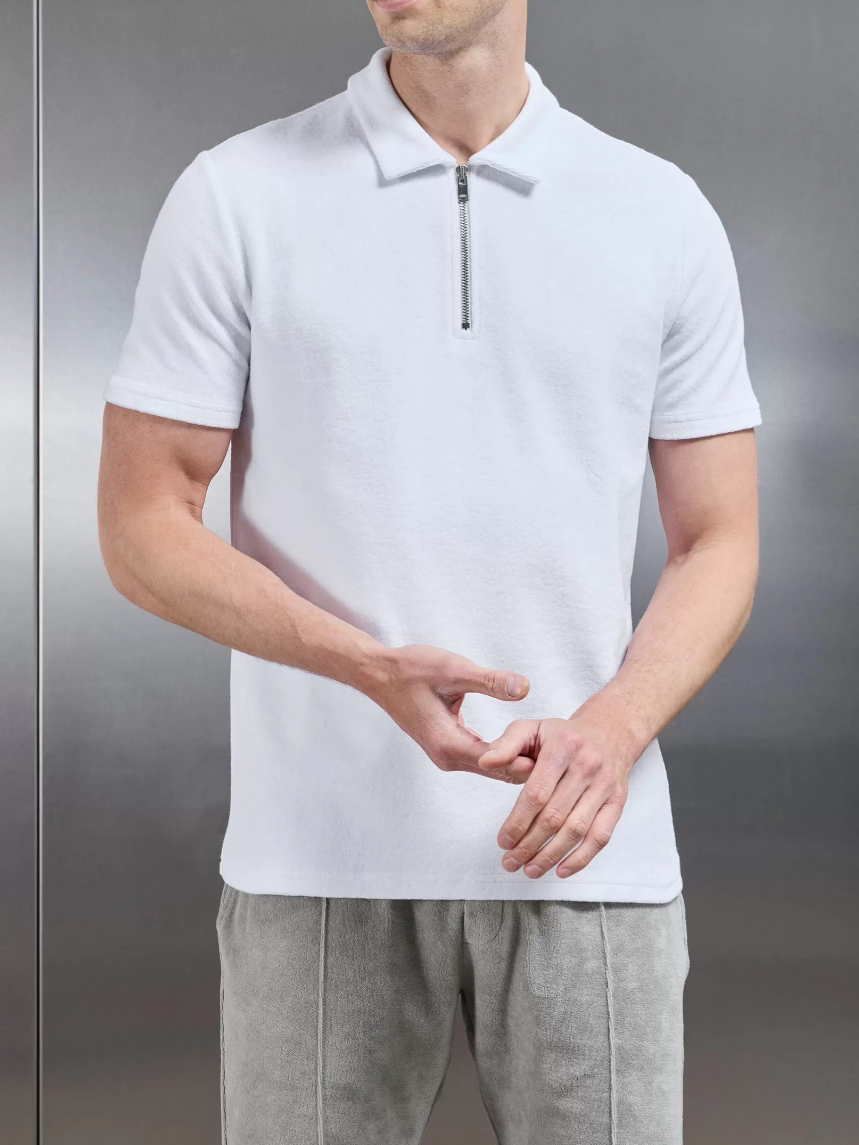 Shop ARNE Towelling Zip Polo Shirt - White