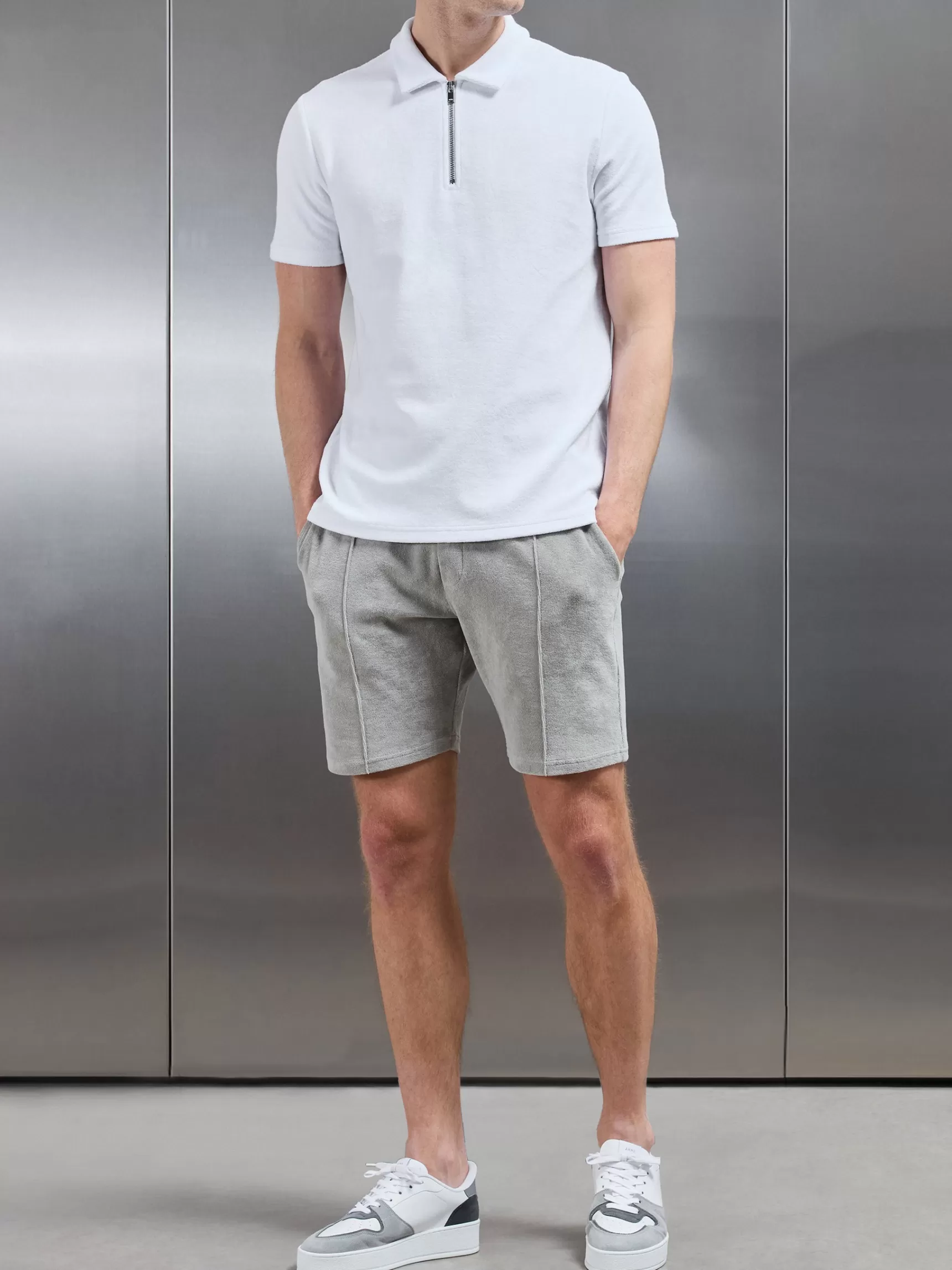 Shop ARNE Towelling Zip Polo Shirt - White