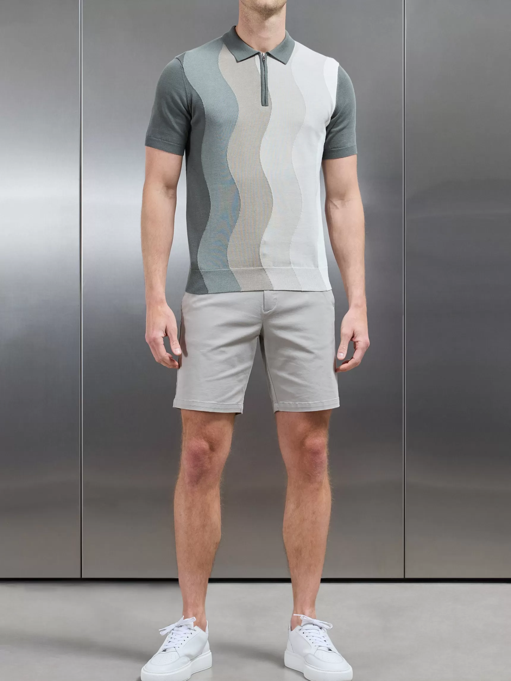 Fashion ARNE Wave Knitted Zip Polo Shirt - Sage