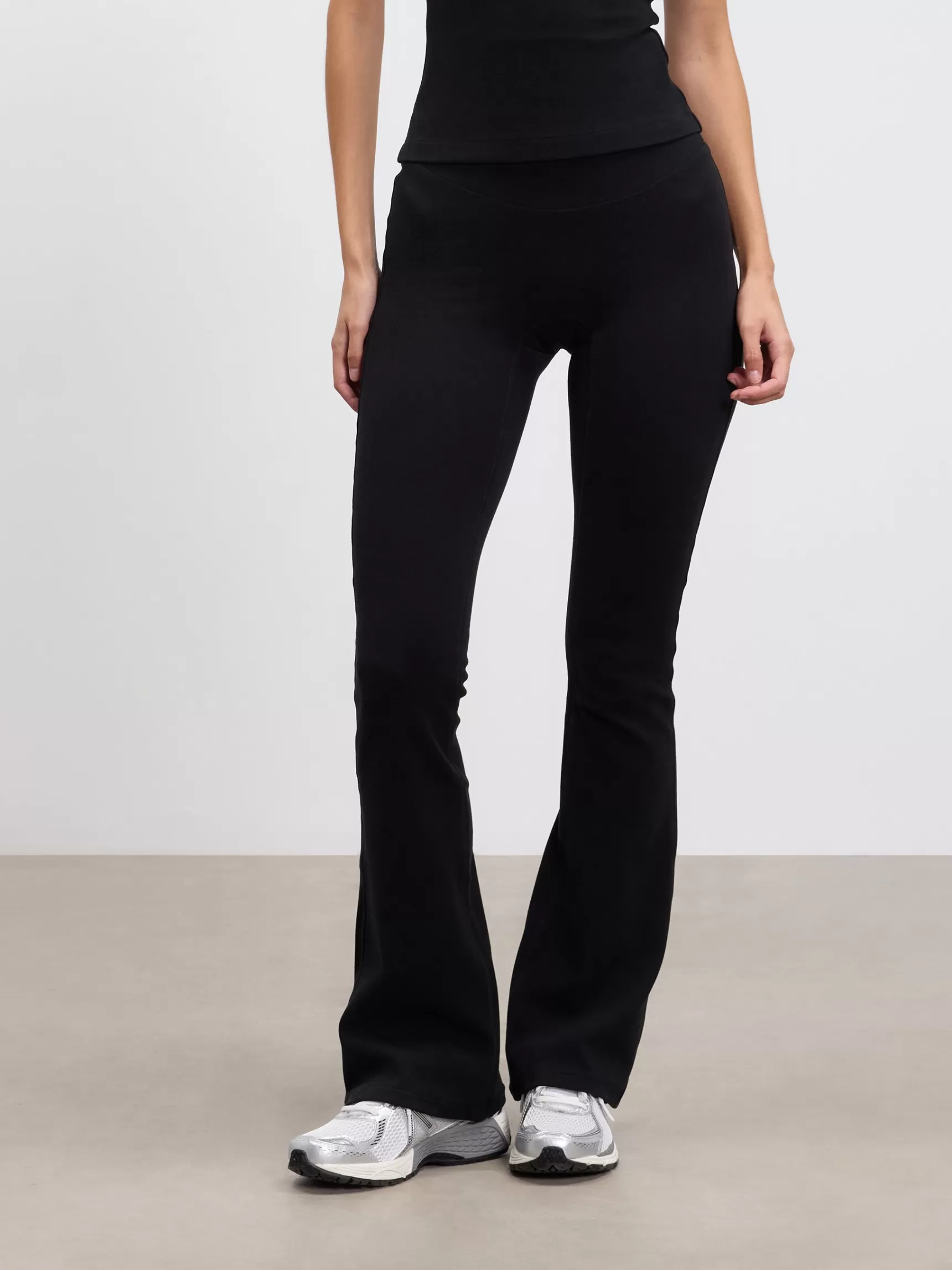 Discount ARNE Womens Brushed Cotton Jersey Fold Over Flared Legging - Black