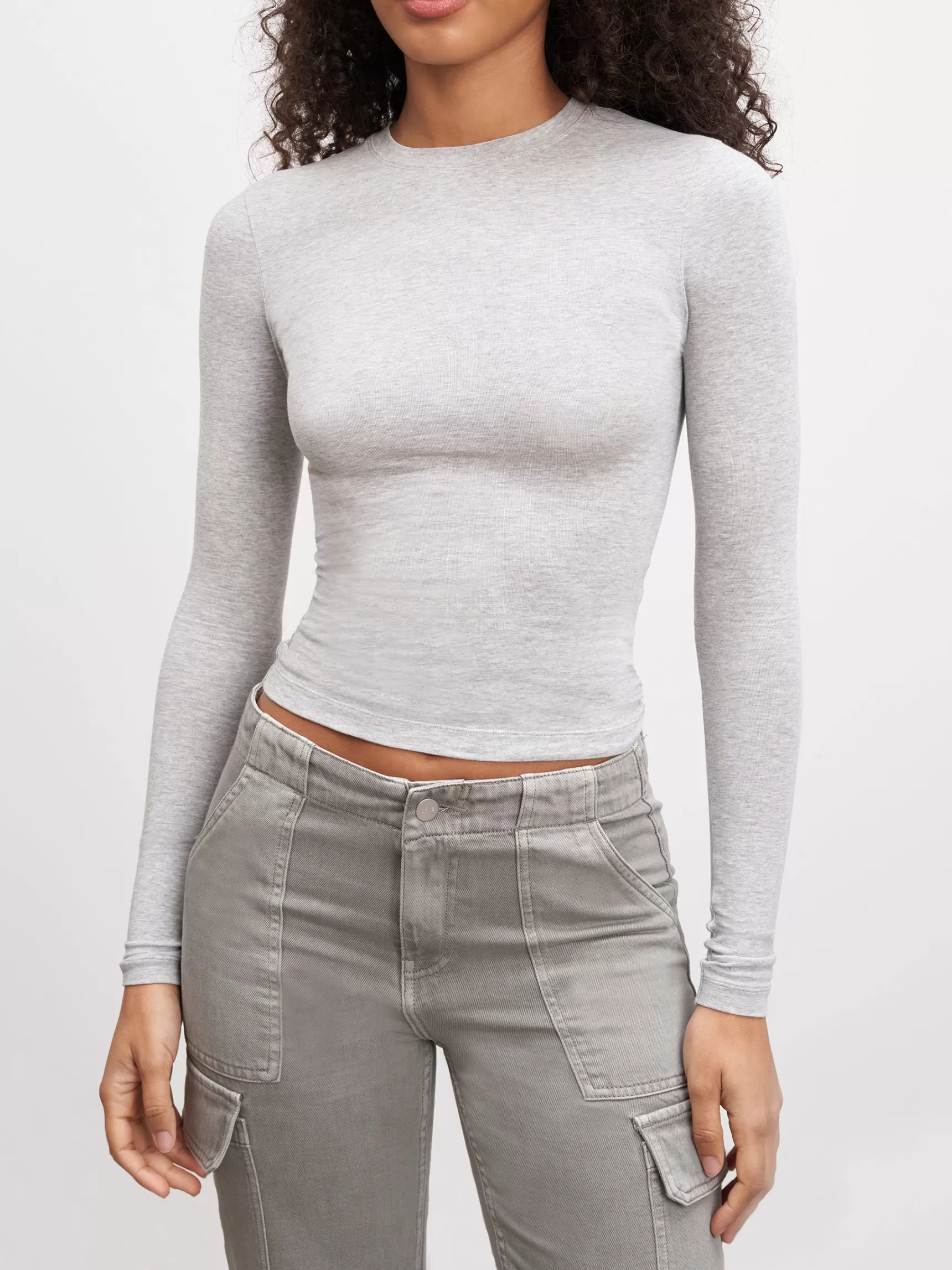Clearance ARNE Womens Cotton Jersey Long Sleeve T-Shirt - Marl Grey MarlGrey