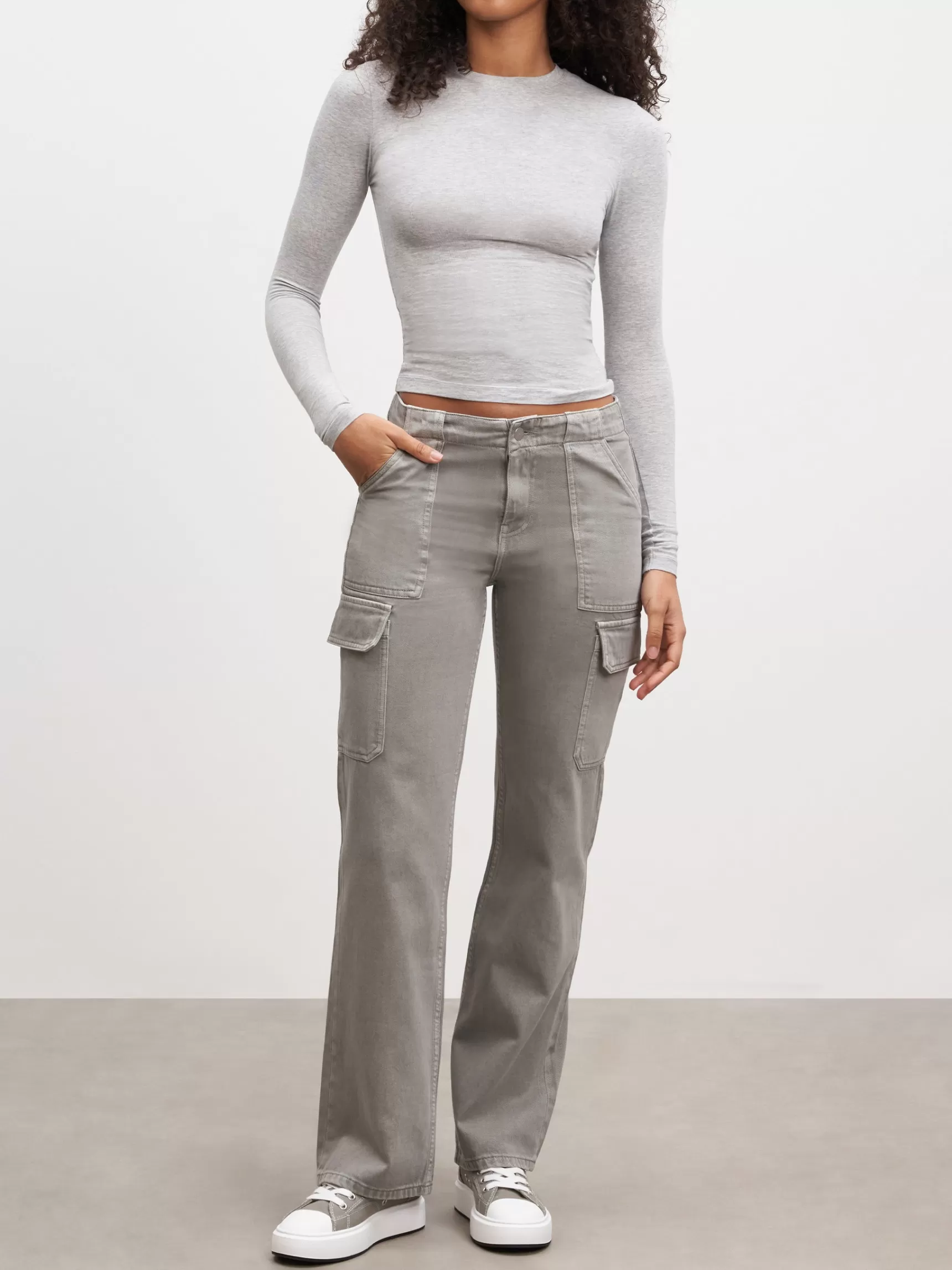 Clearance ARNE Womens Cotton Jersey Long Sleeve T-Shirt - Marl Grey MarlGrey