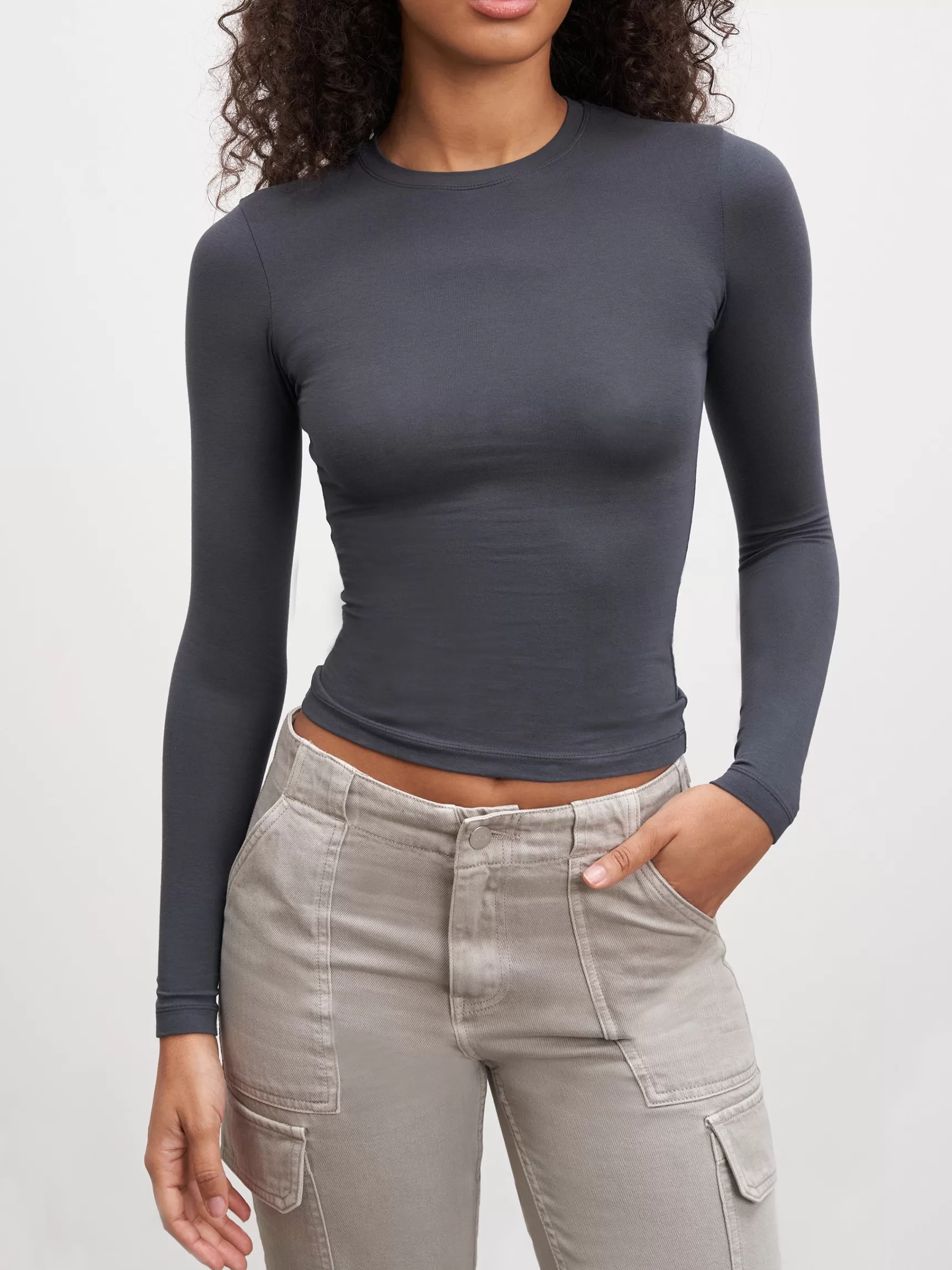 Store ARNE Womens Cotton Jersey Long Sleeve T-Shirt - Slate Blue SlateBlue