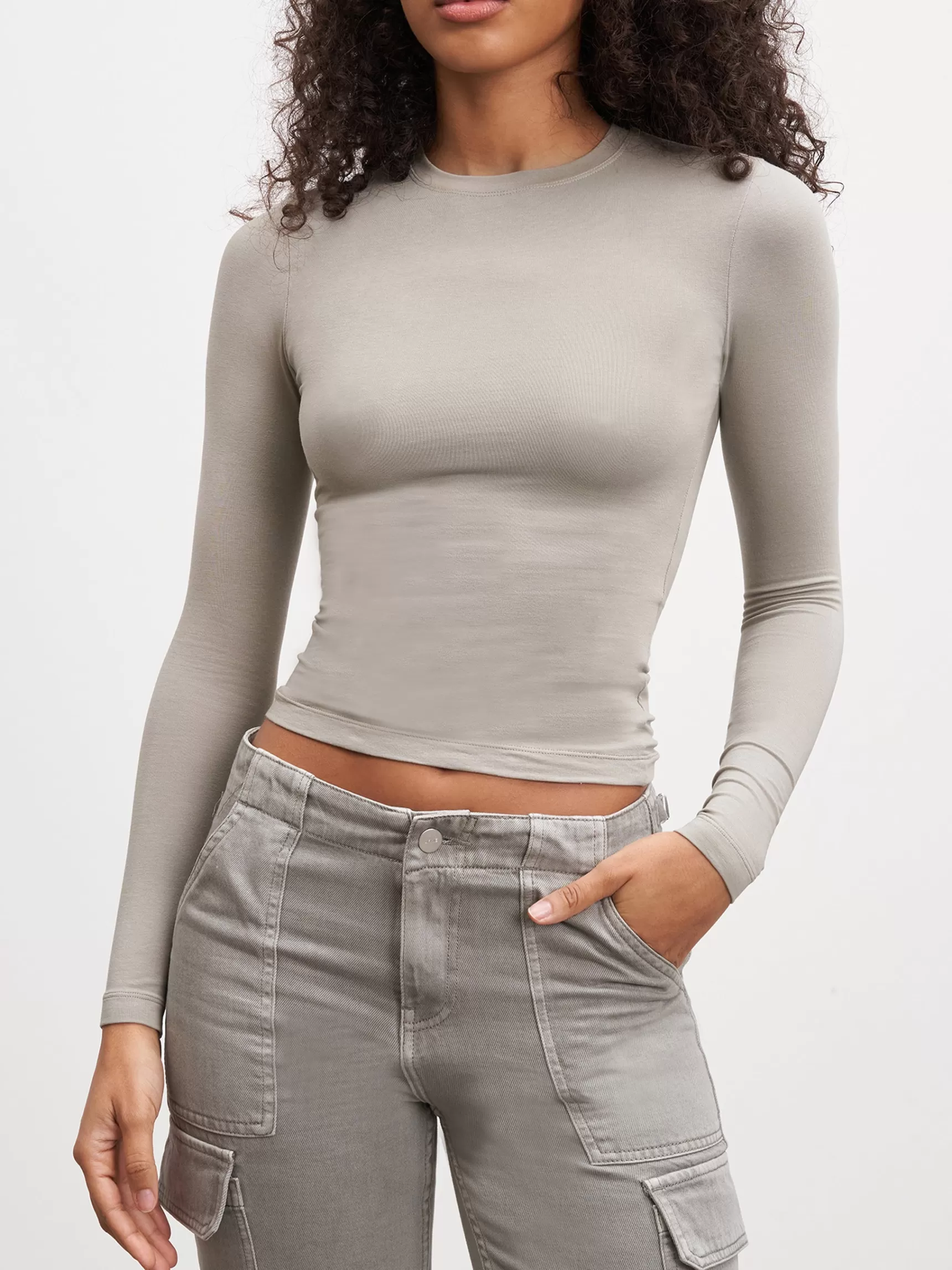 Hot ARNE Womens Cotton Jersey Long Sleeve T-Shirt - Stone