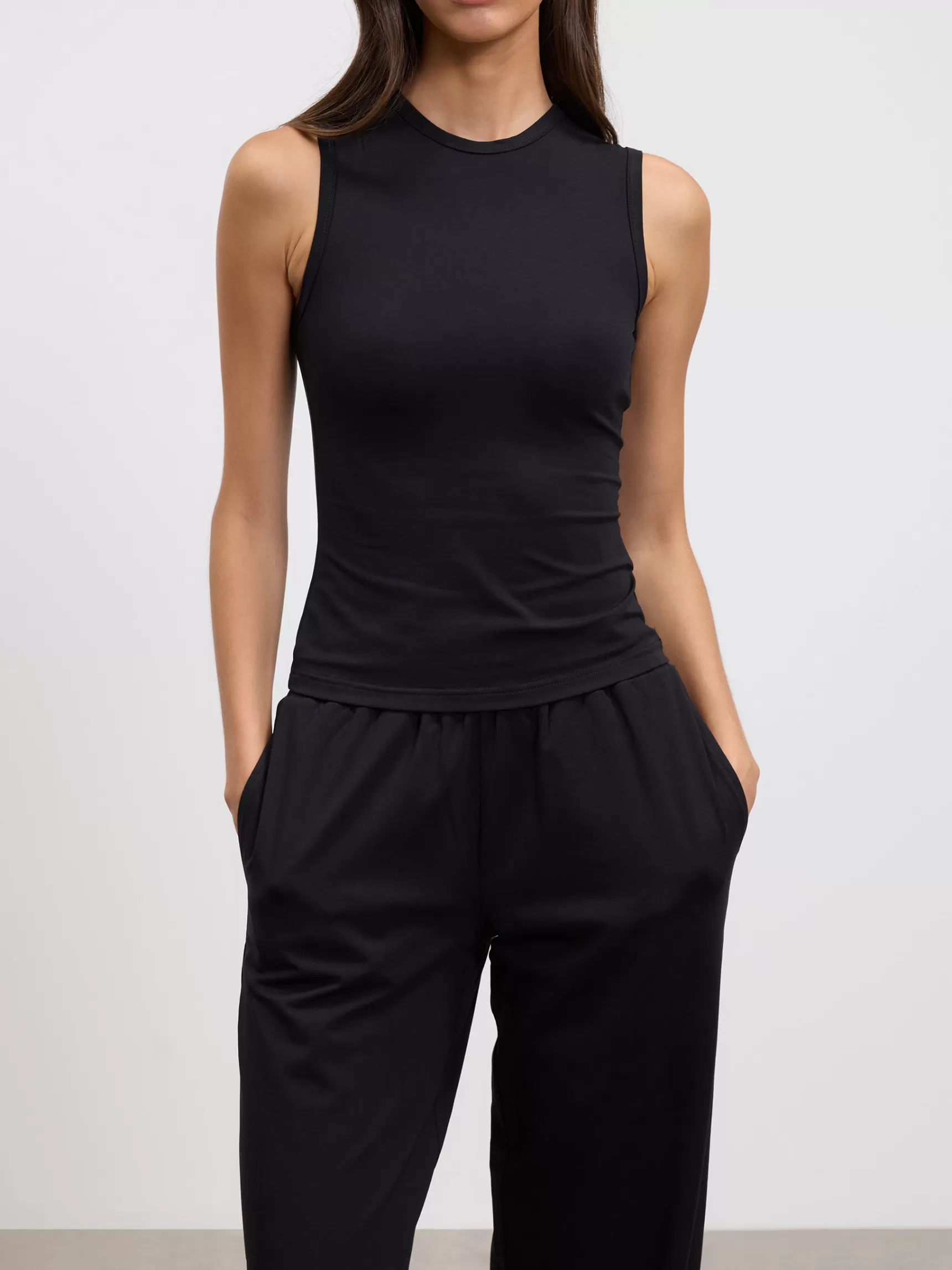 Sale ARNE Womens Cotton Modal Round Neck Vest - Black