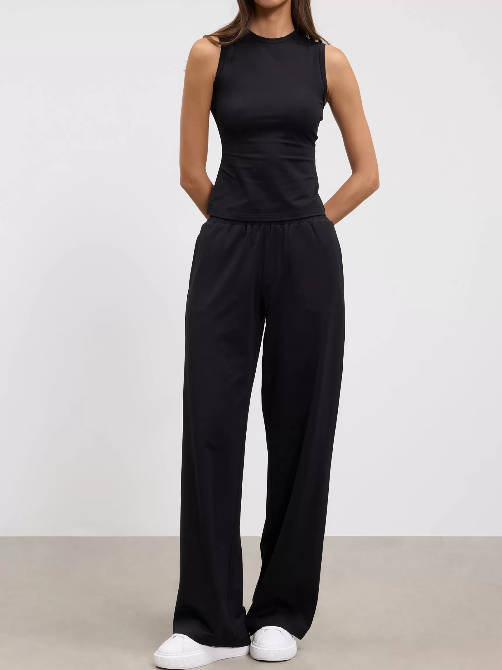 Sale ARNE Womens Cotton Modal Round Neck Vest - Black