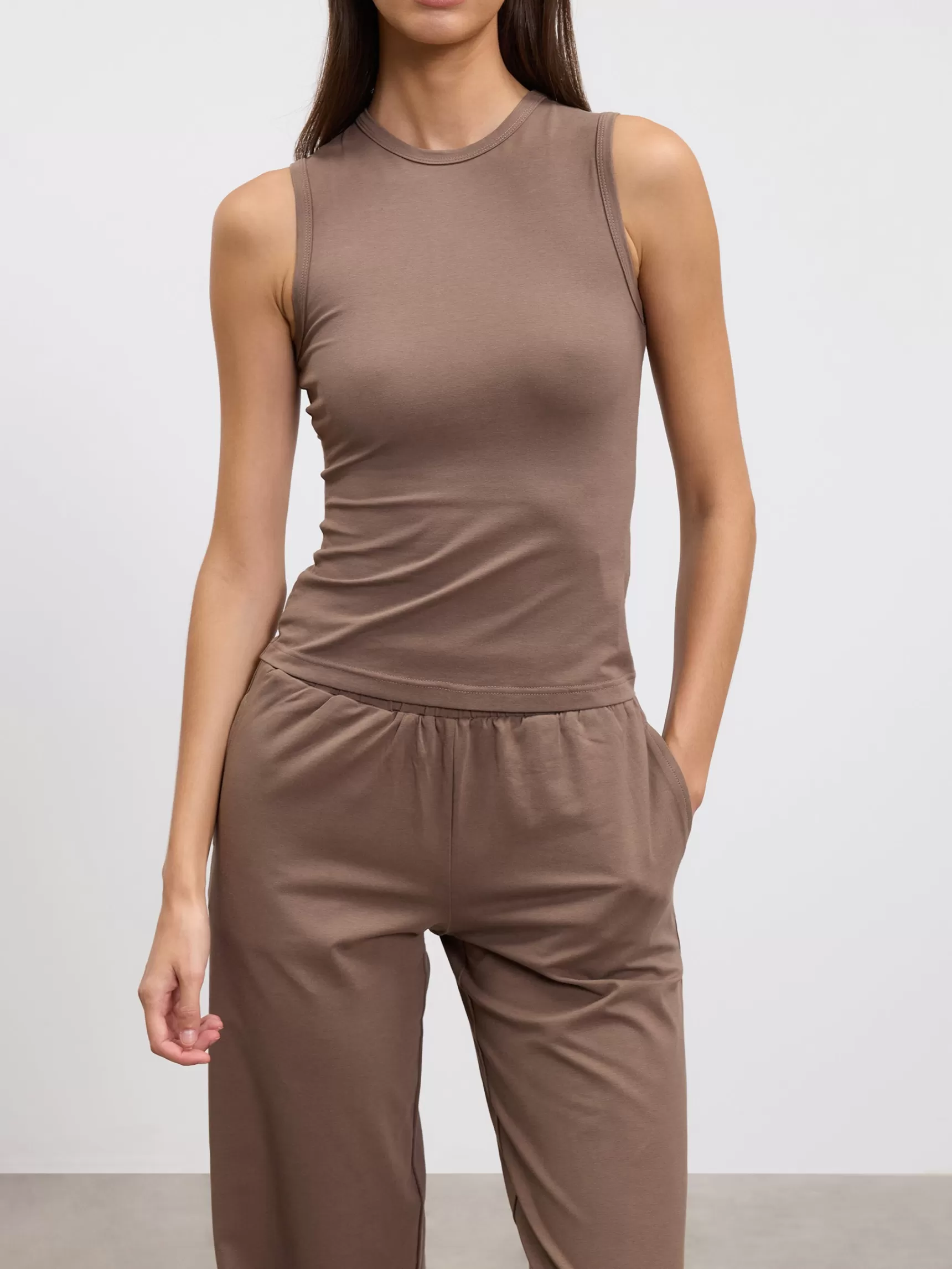 Outlet ARNE Womens Cotton Modal Round Neck Vest - Taupe