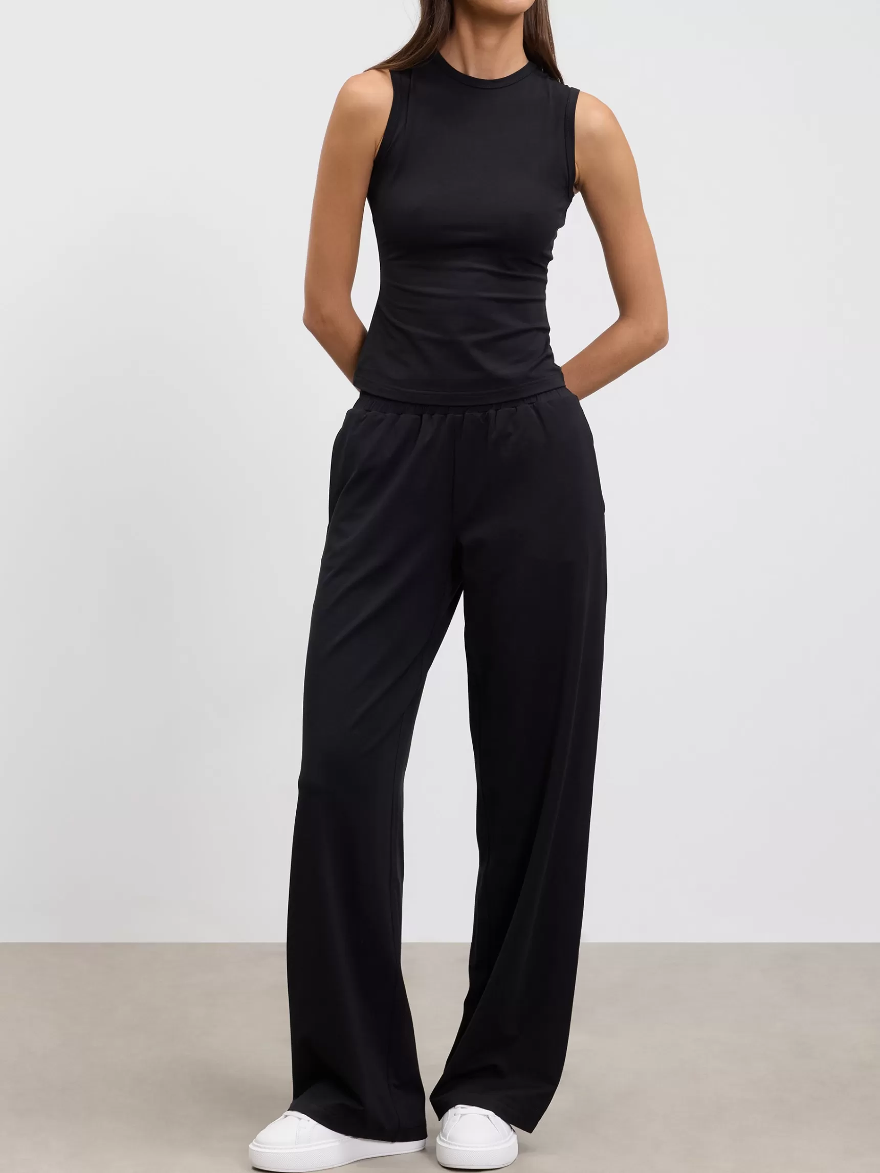 Shop ARNE Womens Cotton Modal Wide Leg Pull On Trouser - Black