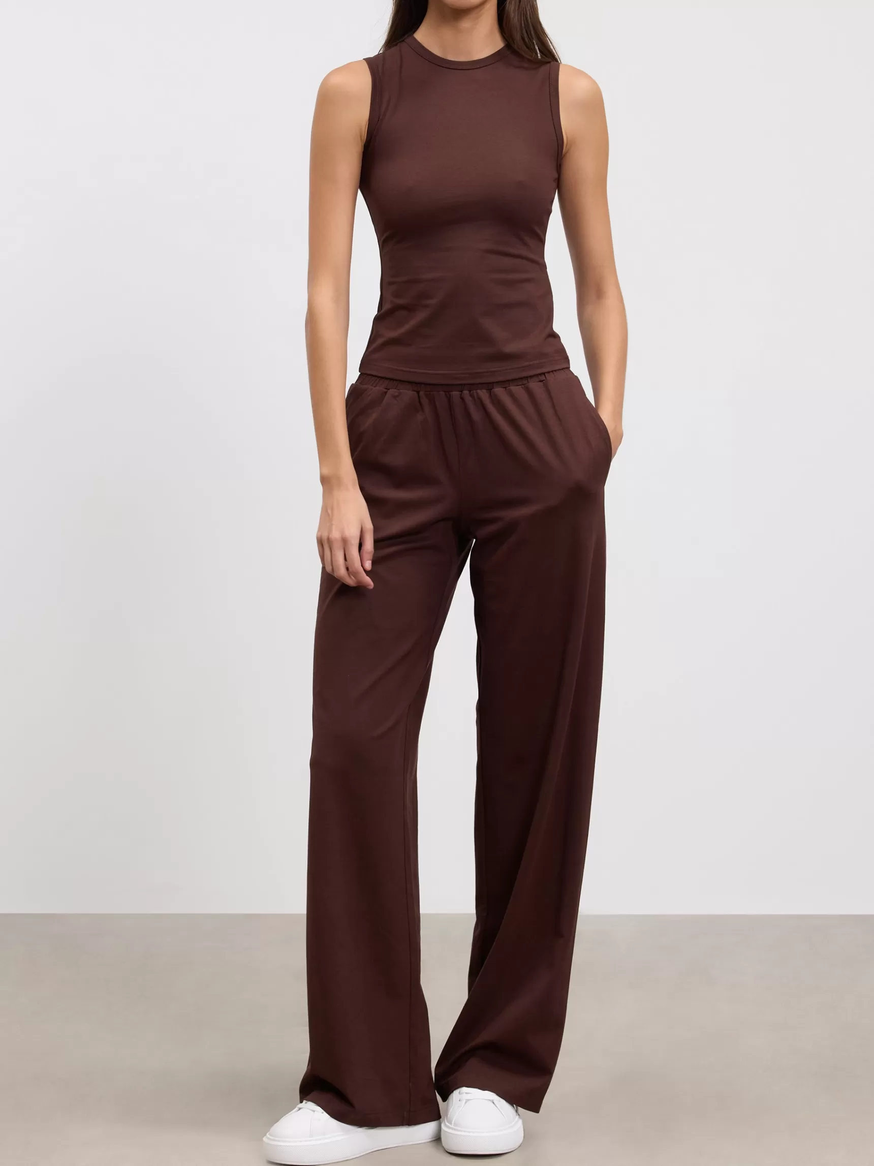 Sale ARNE Womens Cotton Modal Wide Leg Pull On Trouser - Brown