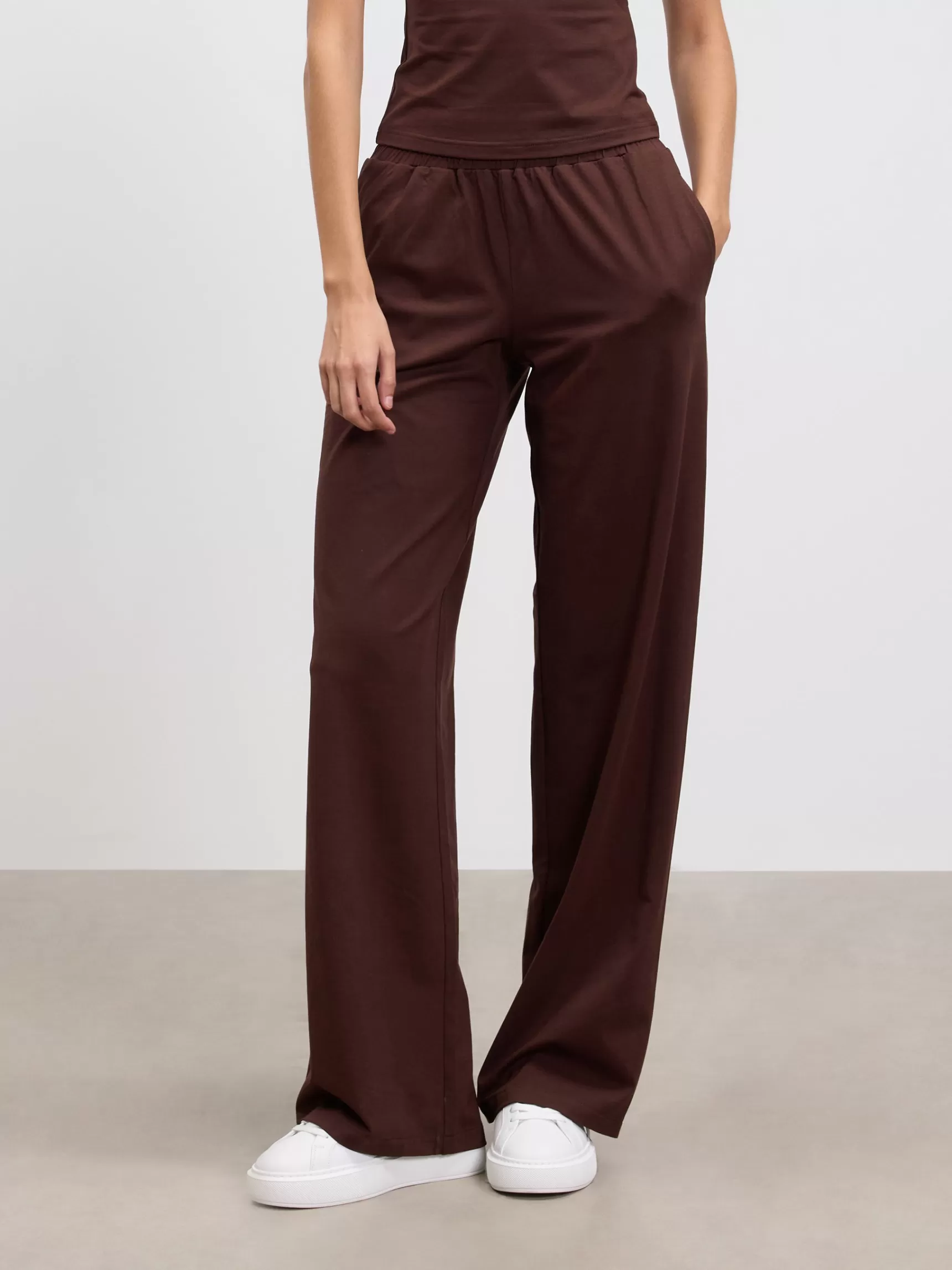 Sale ARNE Womens Cotton Modal Wide Leg Pull On Trouser - Brown