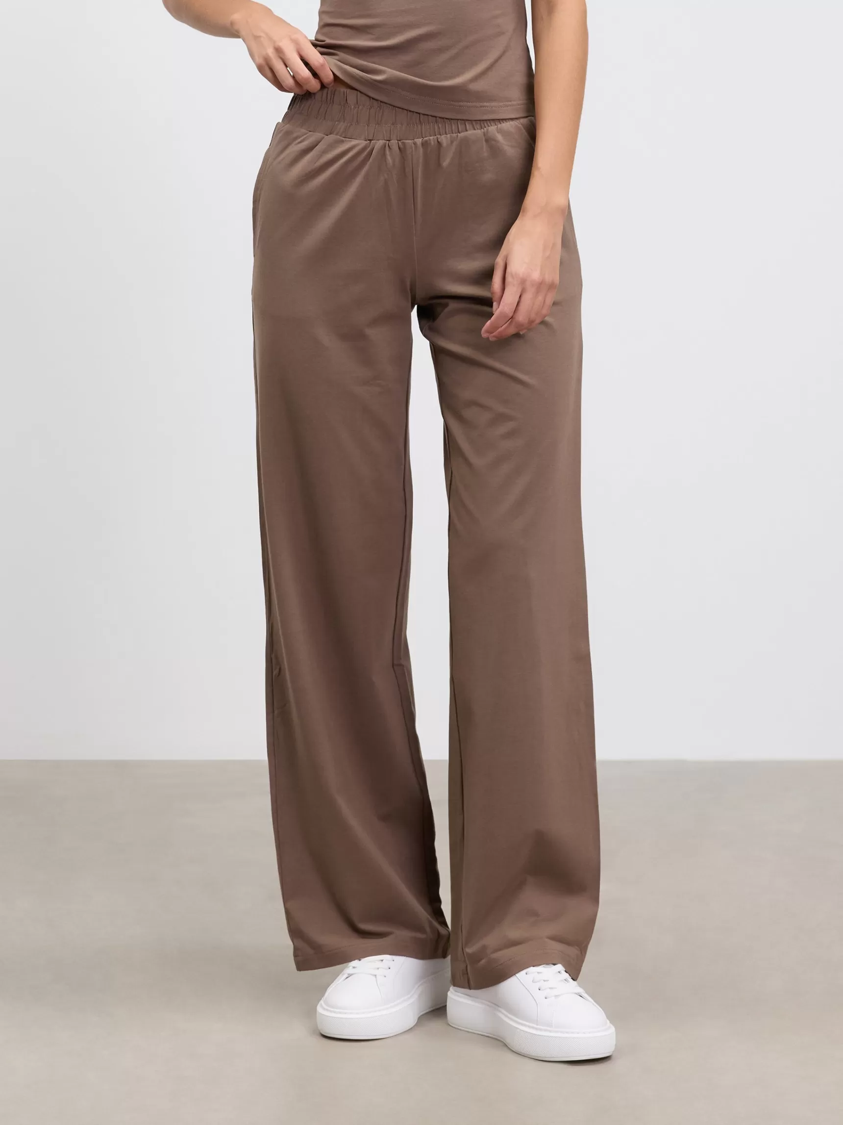 Clearance ARNE Womens Cotton Modal Wide Leg Pull On Trouser - Taupe