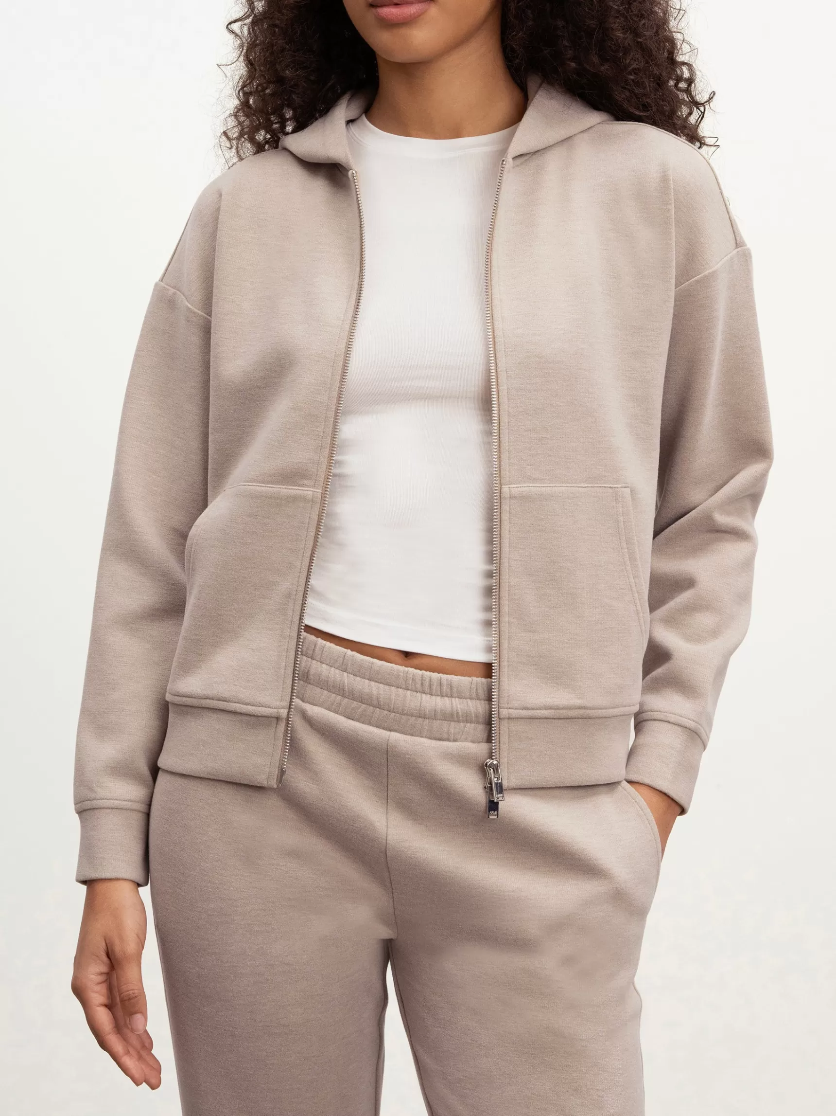 New ARNE Womens Knitted Relaxed Zip Hoodie - Stone