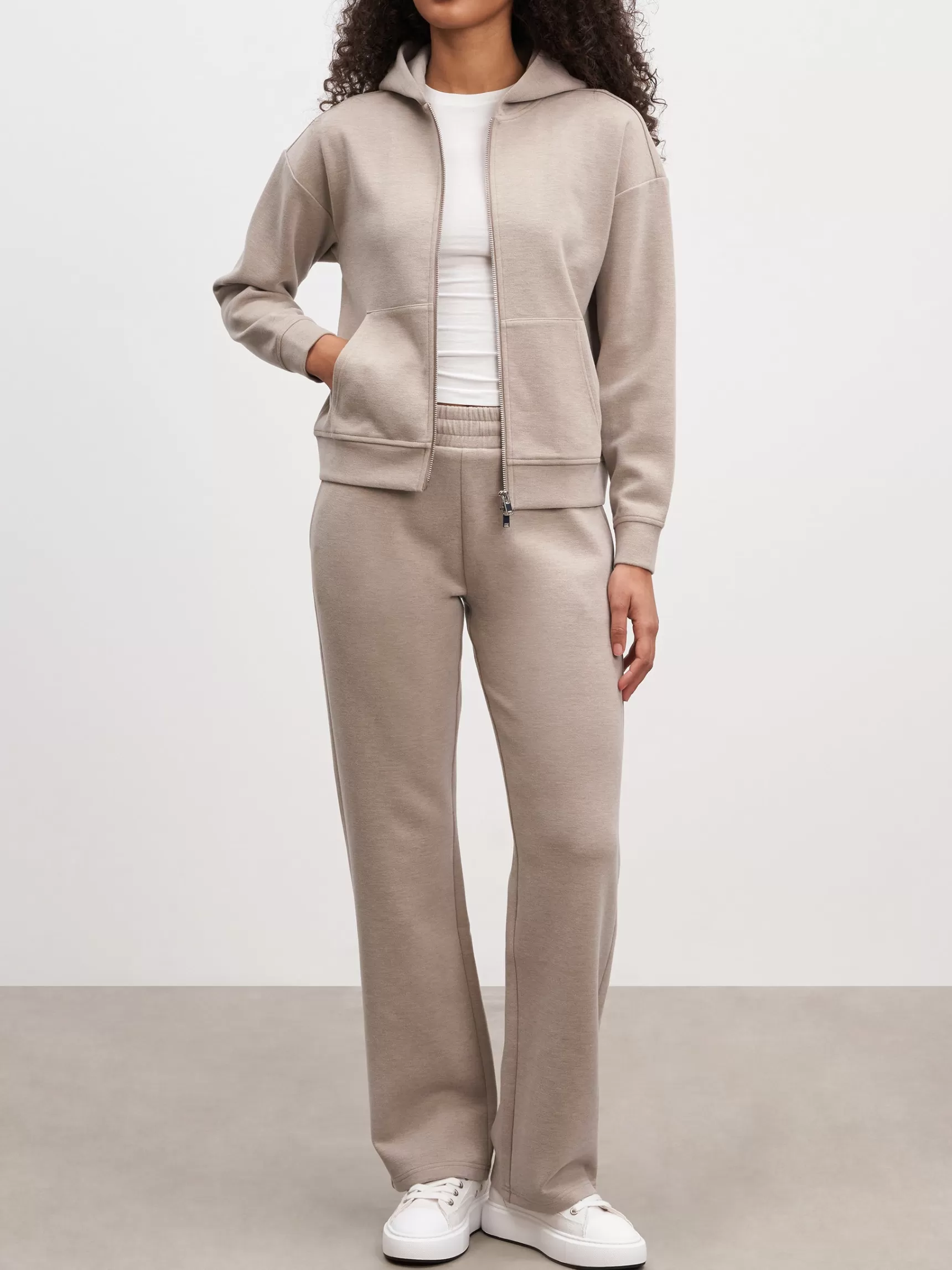 New ARNE Womens Knitted Relaxed Zip Hoodie - Stone
