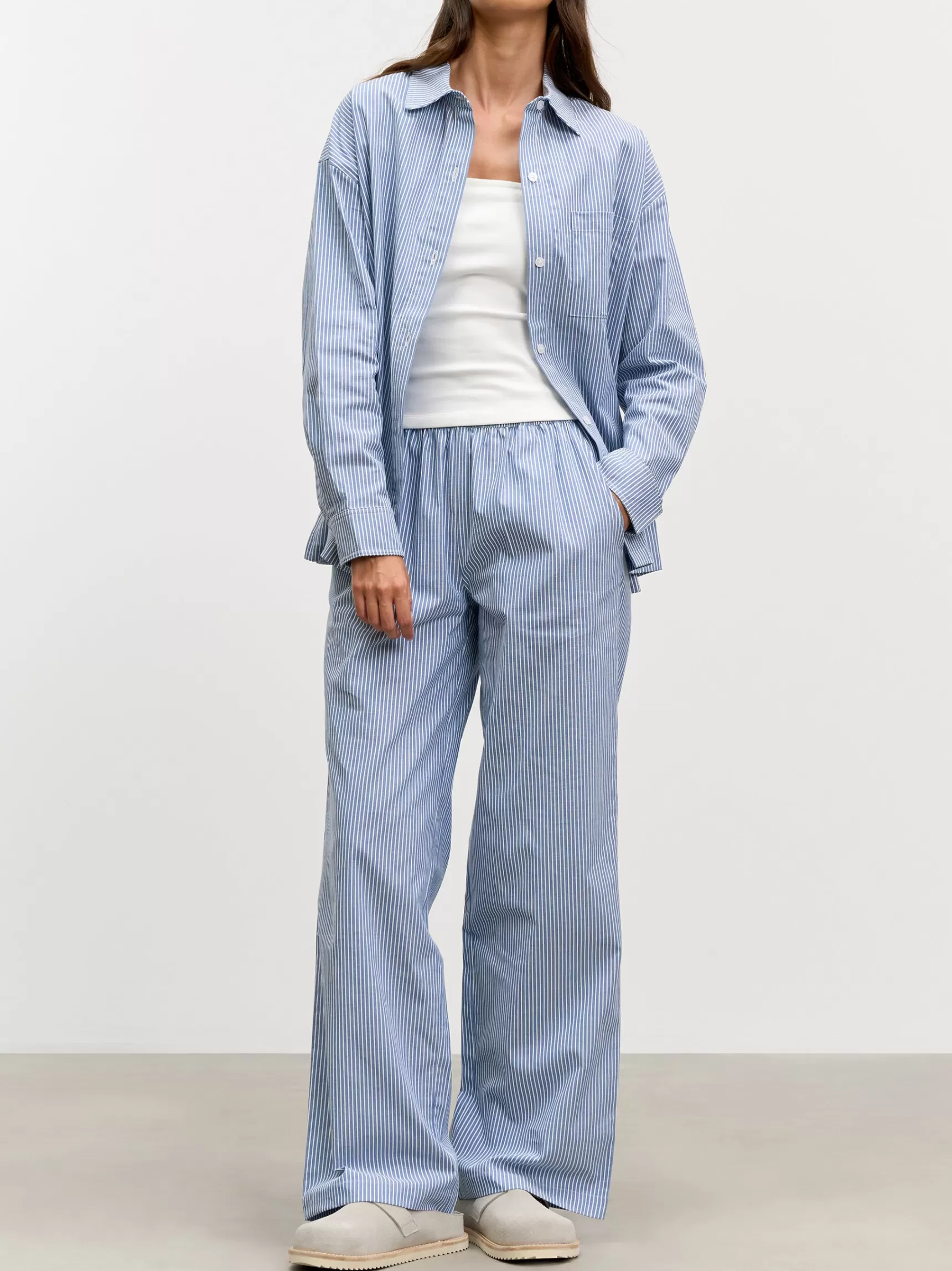 Clearance ARNE Womens Pull On Stripe Cotton Trouser - Blue
