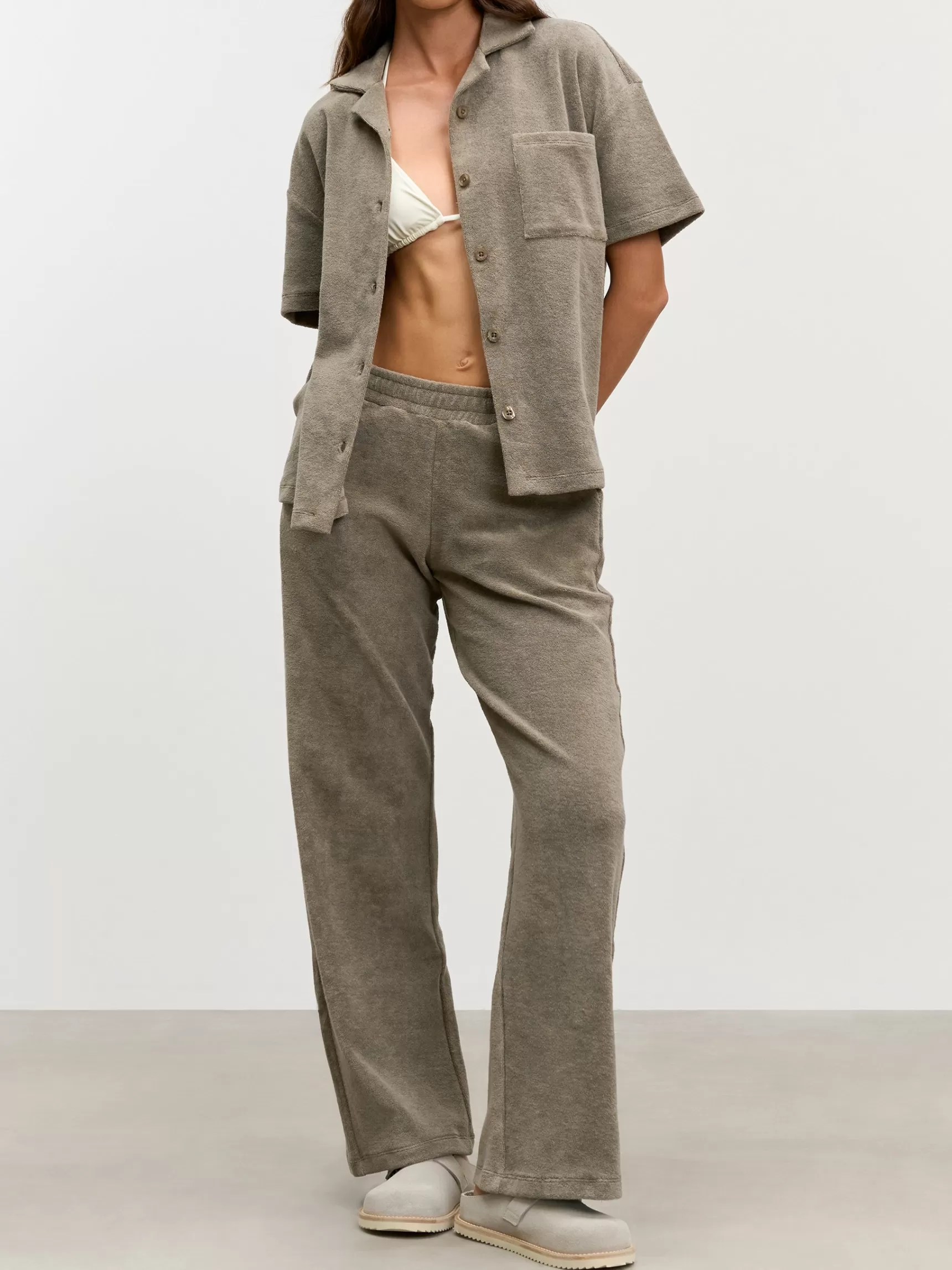 New ARNE Womens Towelling Revere Collar Shirt - Taupe