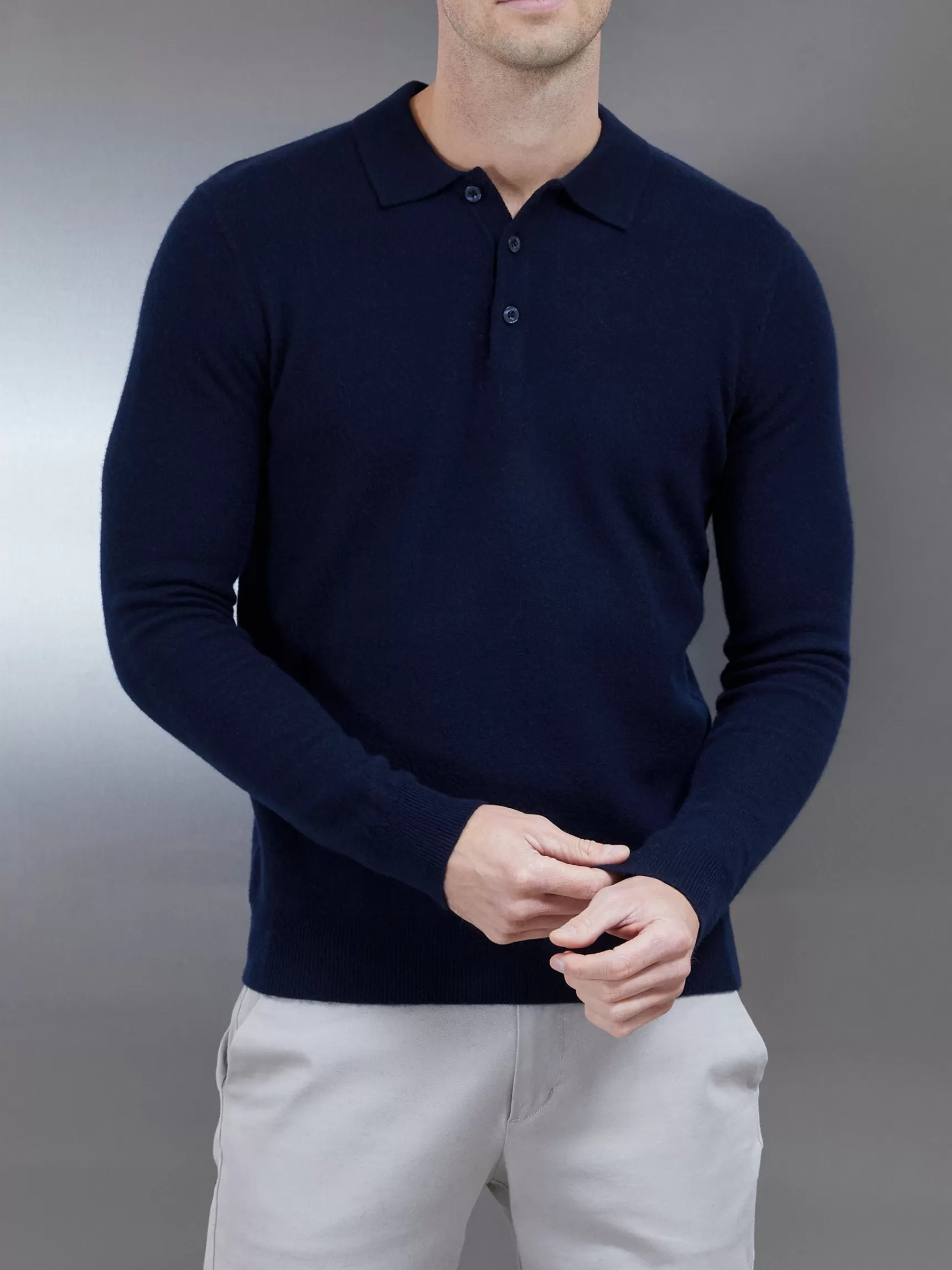 Fashion ARNE Wool Knitted Polo Shirt - Navy