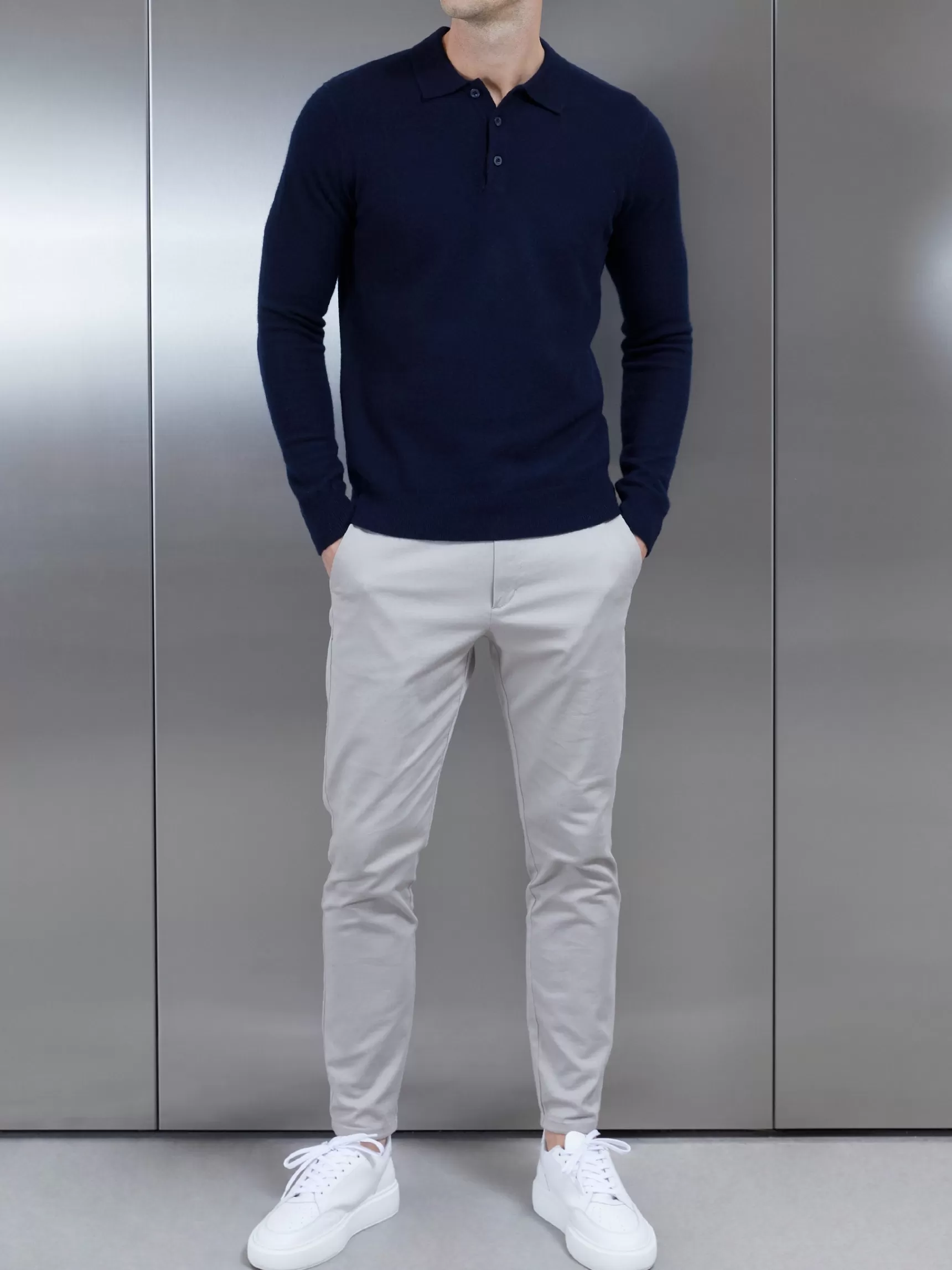 Fashion ARNE Wool Knitted Polo Shirt - Navy